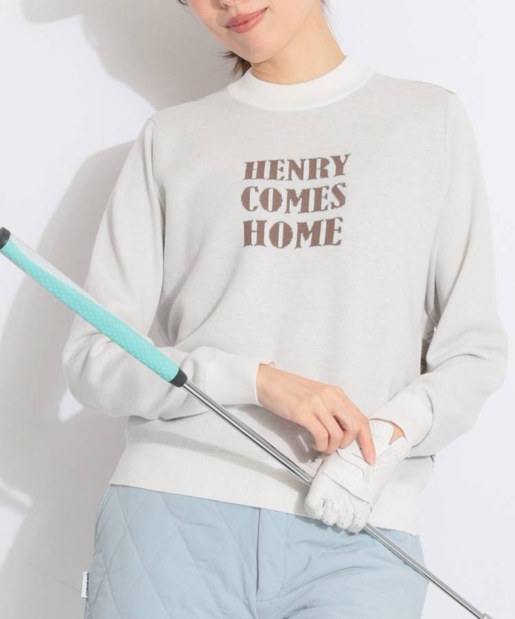 HK バックチェック柄ジャガードロゴモックネックニット