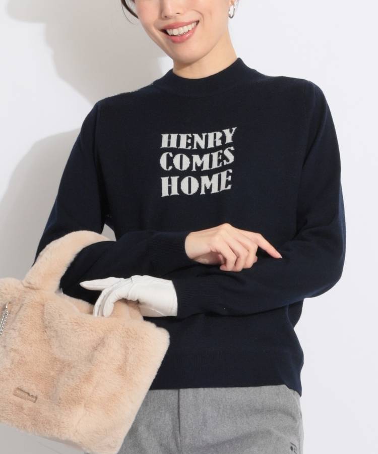 HK バックチェック柄ジャガードロゴモックネックニット