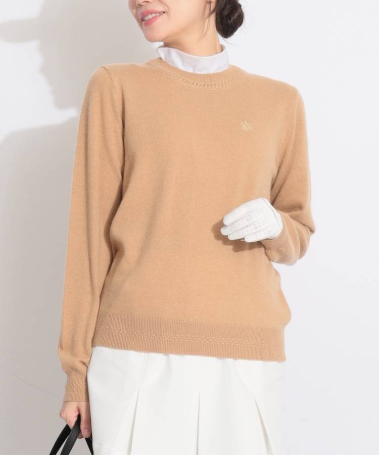SA 【CP対象品】アイコン刺繍カシミヤ透かし編みクルーネックニット