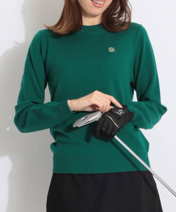 SA 【CP対象品】アイコン刺繍カシミヤ透かし編みクルーネックニット