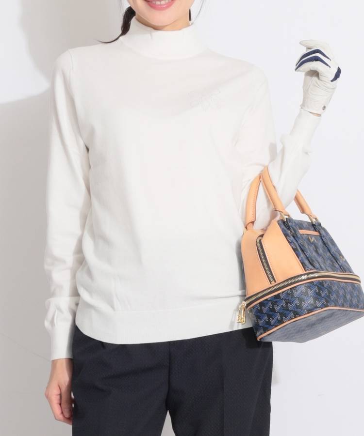 SA 【CP対象品】透かしアイコンカシミヤタッチモックネックニット
