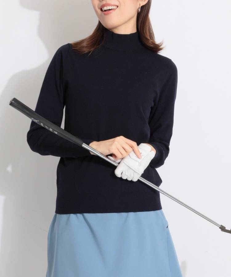 SA 【CP対象品】透かしアイコンカシミヤタッチモックネックニット