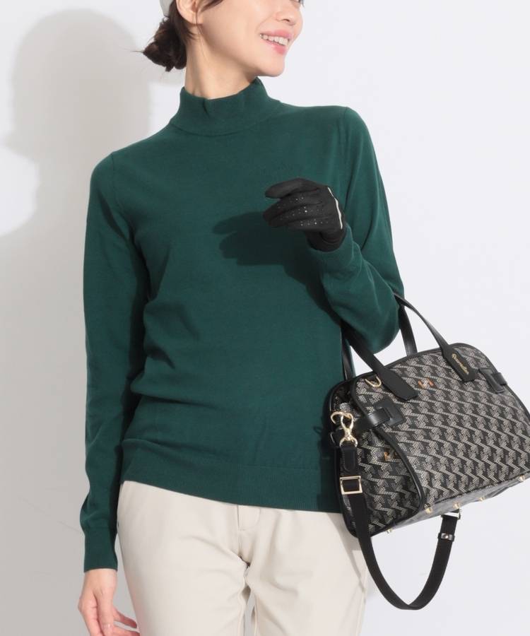 SA 【CP対象品】透かしアイコンカシミヤタッチモックネックニット