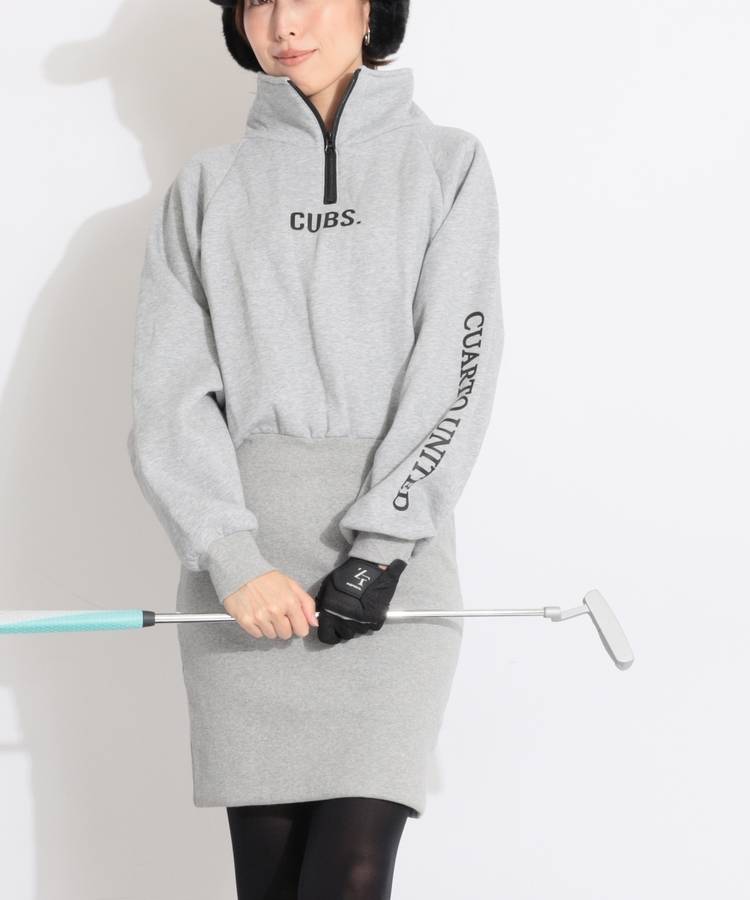 CU リブ切替スタンドネック裏起毛スウェットワンピース