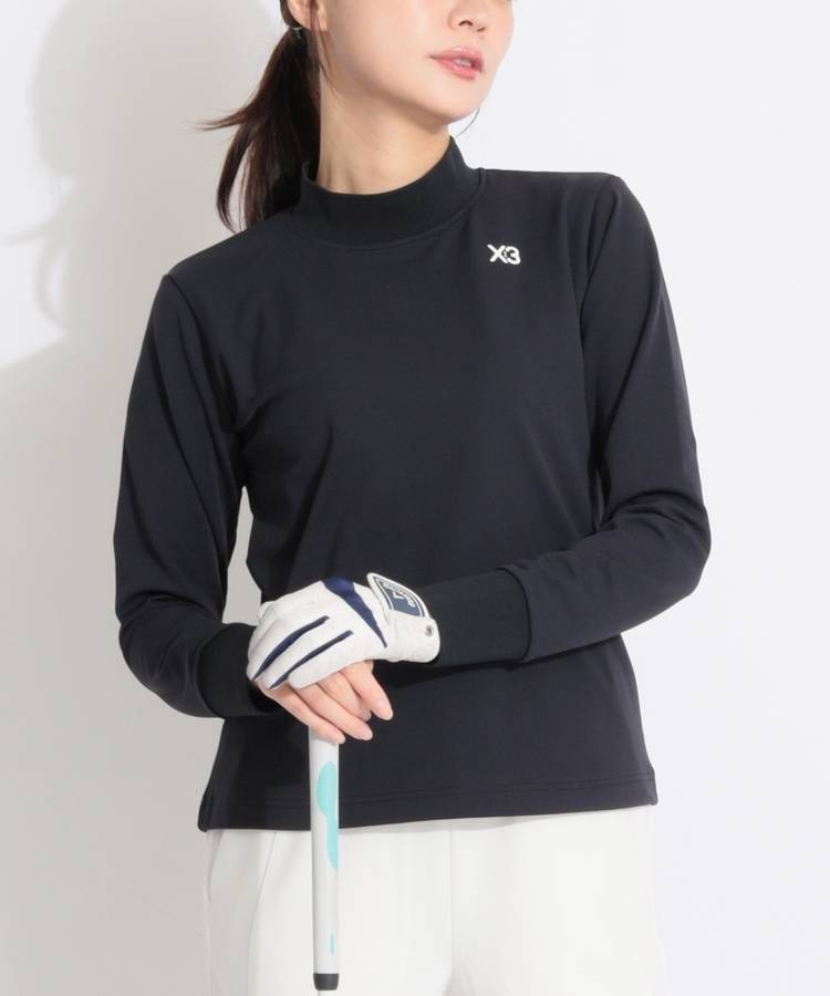 KX 【ストレッチ】バックジップ裏起毛モックネック長袖カットソー