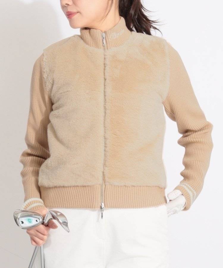 RI フェイクファー切替中綿ニットブルゾン
