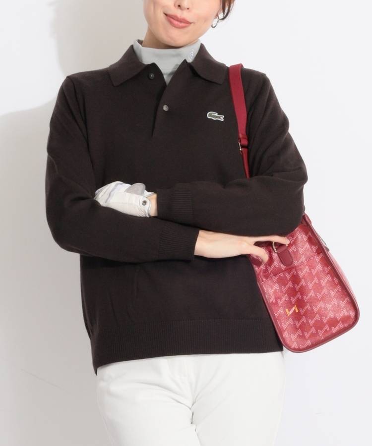 BE 【LACOSTE】ワンポイントニット長袖ポロシャツ