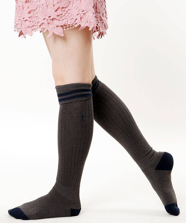 AM 【Fukusuke】【抗菌防臭】折り返しニーハイソックス