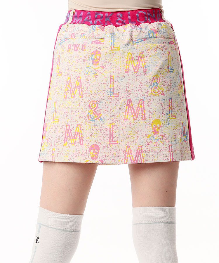 ★美品★MARK&LONA　裾ジップ2WAYモザイクロゴスカート　サイズ　40 マーク＆ロナ ML 裾ジップ2WAYモザイクロゴスカート レディースゴルフ