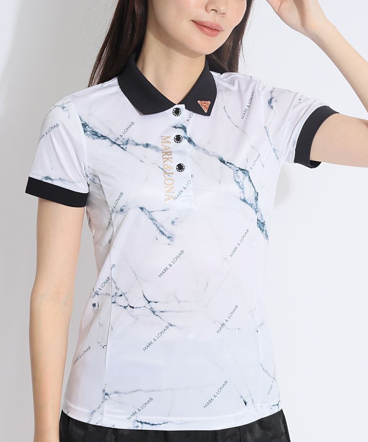 MARK & LONA ポロシャツ 半袖　レディースゴルフウェア マーク＆ロナ-コード CD [CODE]マーブル柄半袖ポロシャツ