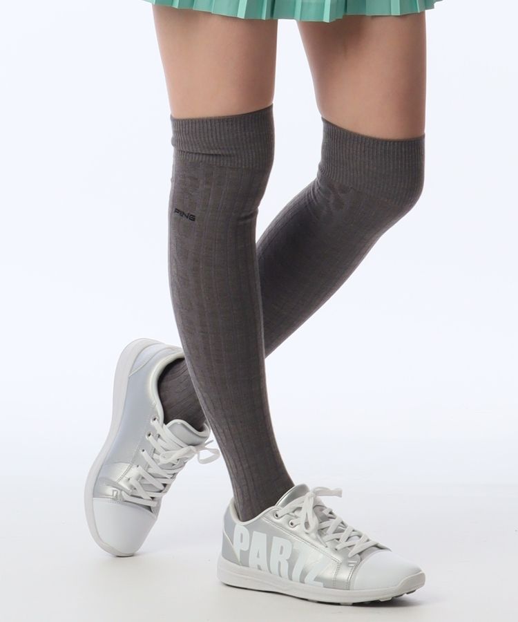 ピン PN 【温熱】ロゴ刺しゅうケーブルニーハイソックス レディース