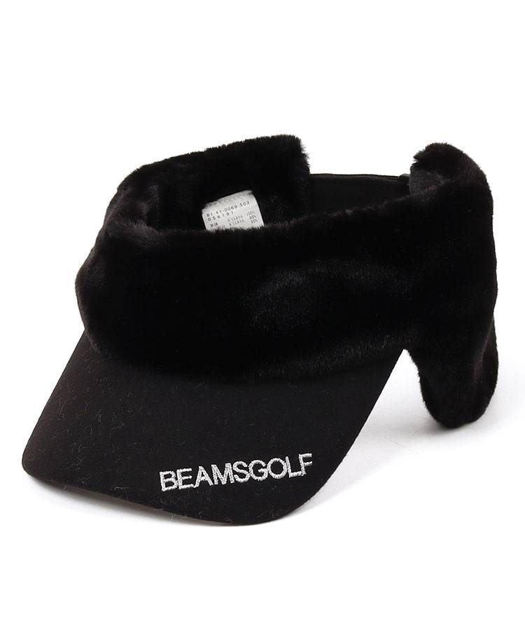 BE 一体型イヤーマフ付きブリムロゴファーサンバイザー