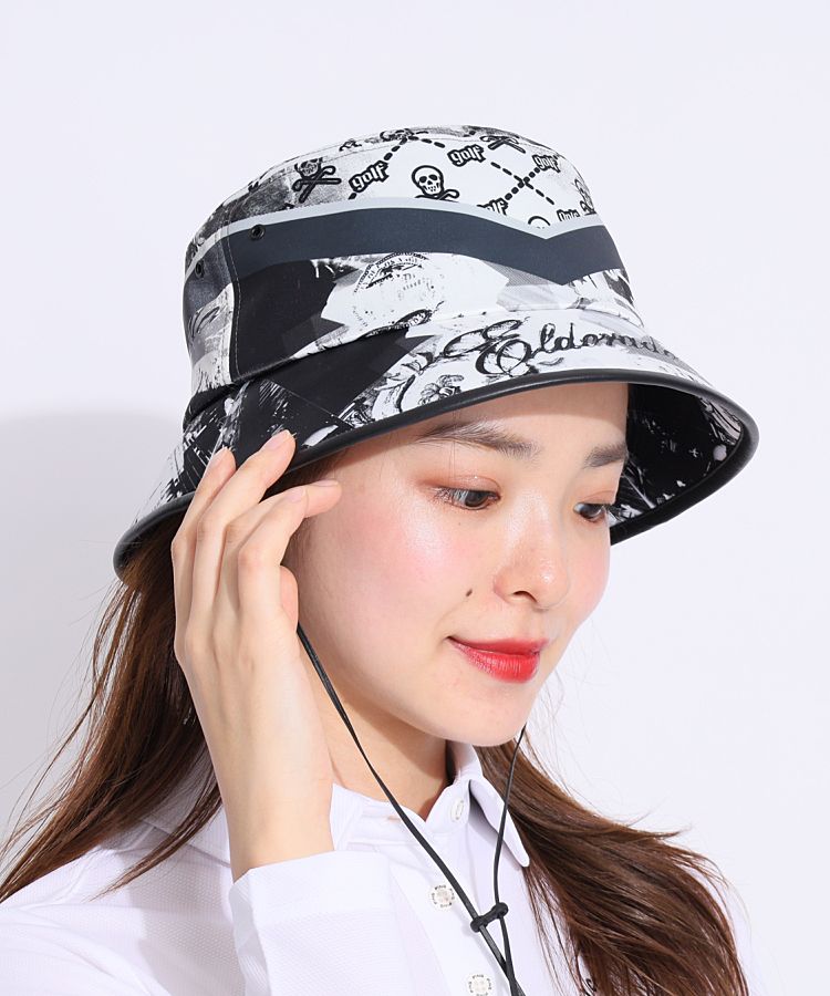 マーク＆ロナ ML ロゴデザイン顎紐付バケットハット レディース