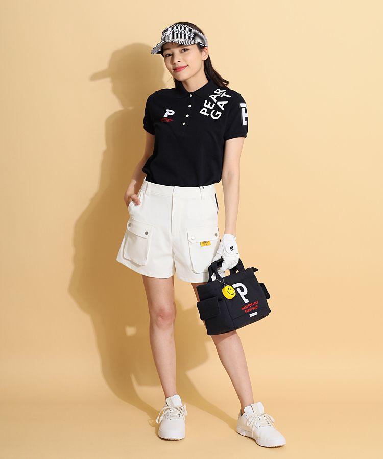 PEARL YGATESのピンクと白のストライプ バイザー パーリーゲイツ PG ストライプ柄ロゴサンバイザー レディース