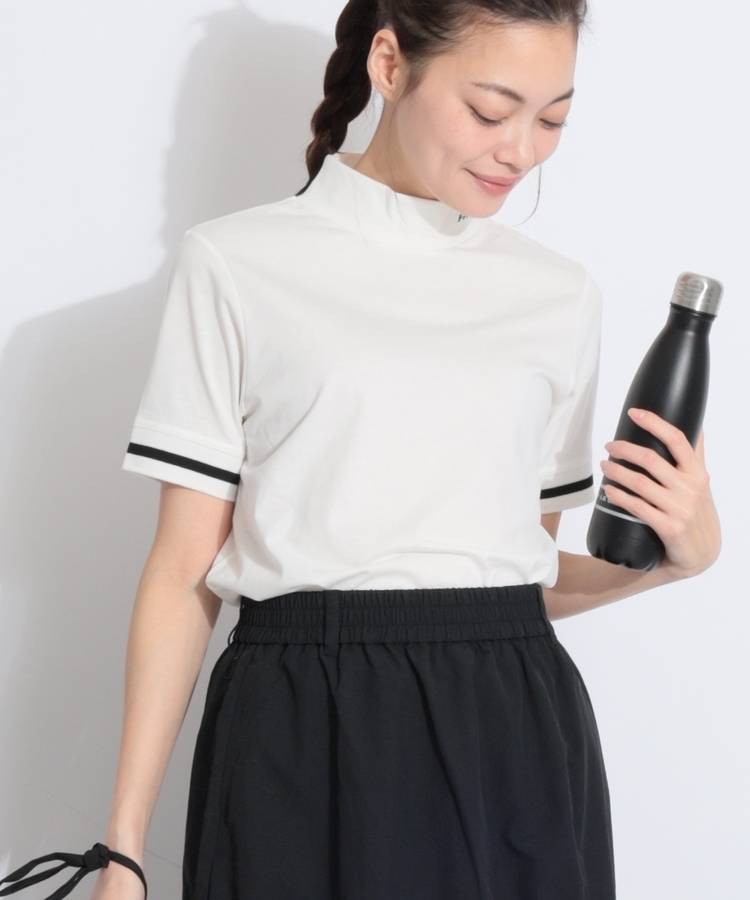 FP リブ袖ラインモックネック半袖カットソー