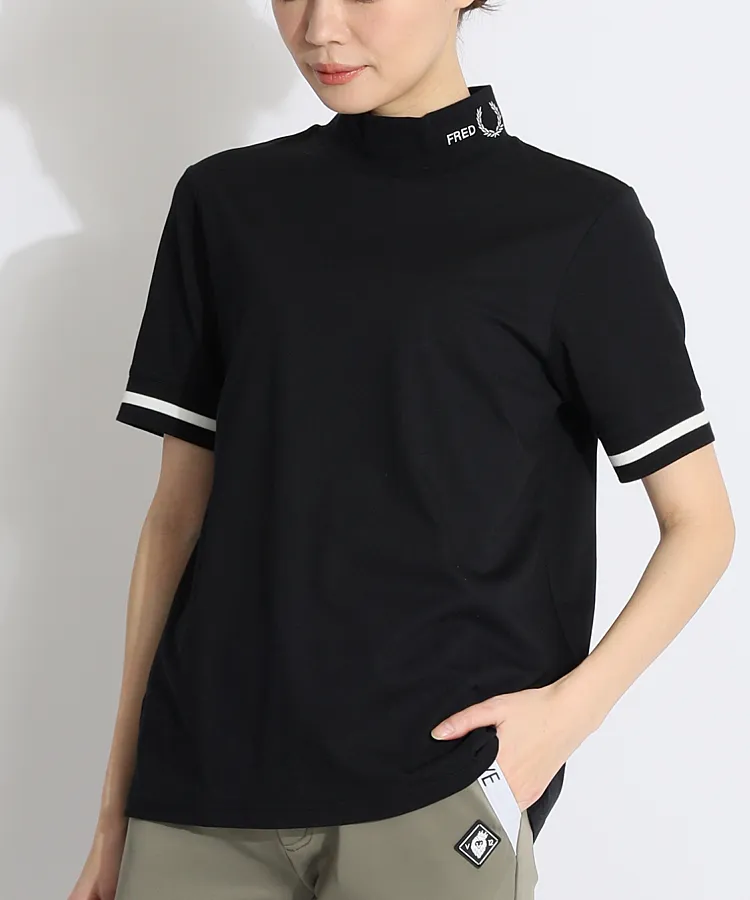 FP リブ袖ラインモックネック半袖カットソー