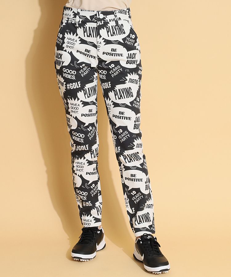 新品　ジャックバニー　パンツ　ストレッチ　吹き出しプリント　ブラック　サイズ1 新品 ジャックバニー パンツ ストレッチ 吹き出しプリント