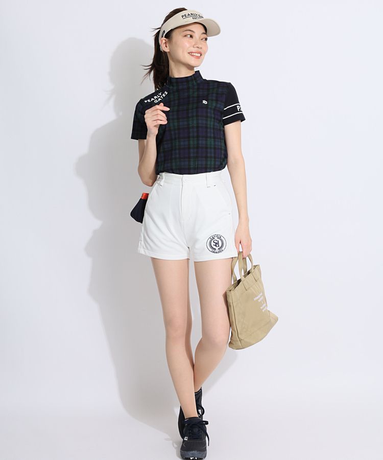 パーリーゲイツ PG ブラックウォッチ柄モック半袖カットソー