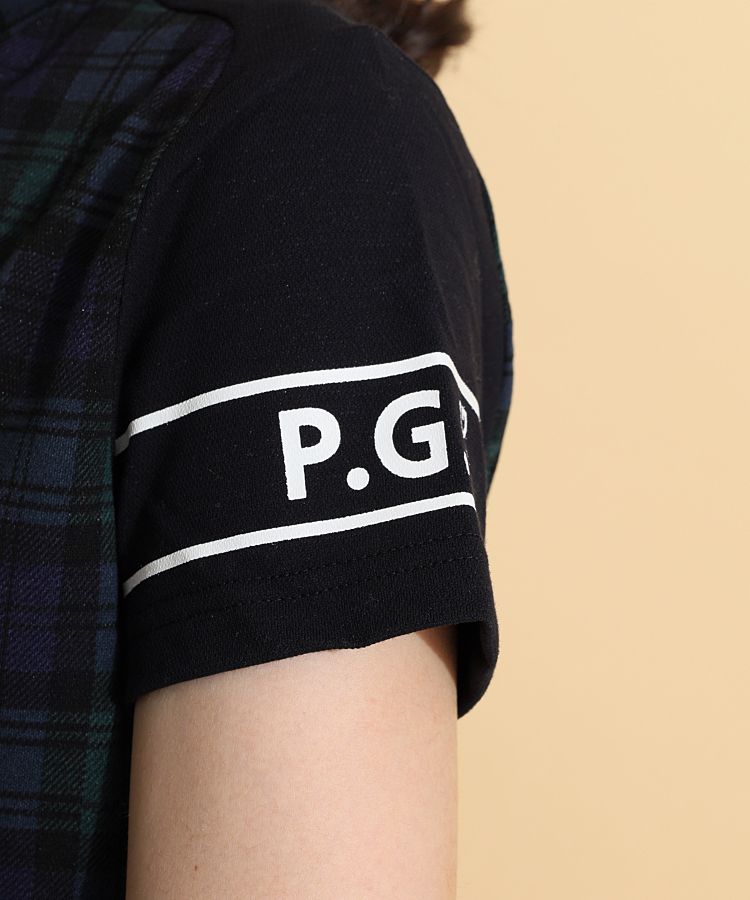 パーリーゲイツ PG ブラックウォッチ柄モック半袖カットソー
