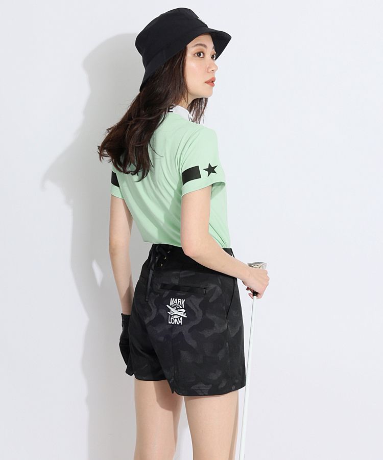 マーク＆ロナ ML バックリボン艶スカルカモフラショートパンツ