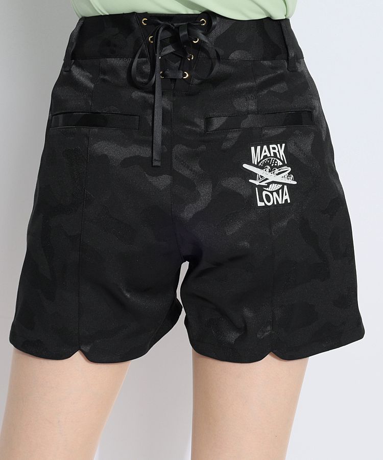 マーク＆ロナ ML バックリボン艶スカルカモフラショートパンツ