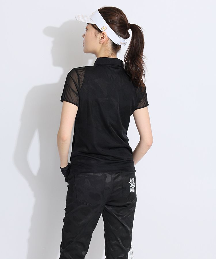 マーク＆ロナ ML シアー袖カモフラ半袖ポロシャツ レディース